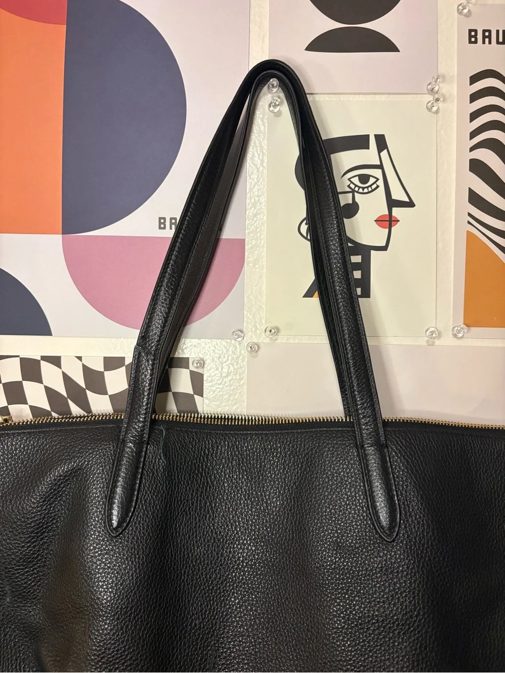 Coach Black Pebbled Leather Shoulder Tote with Gold Accents